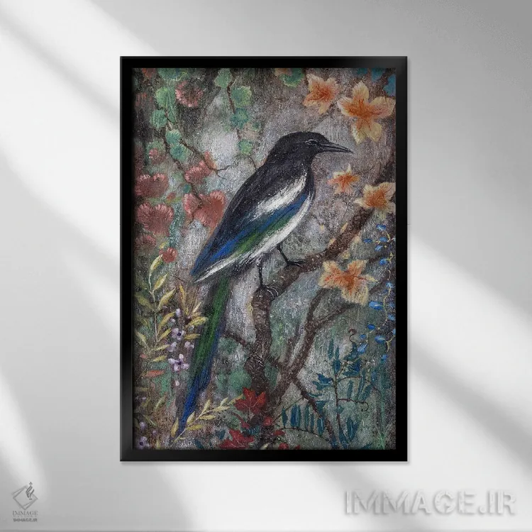 تابلو دکوراتیو کلاغ زاغی اثر لیزا مری کیندلی - نمای قابدار مشکی