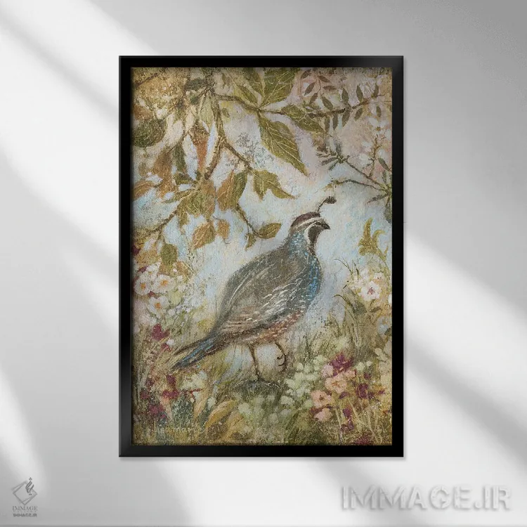 تابلو مدرن بلدرچین بیرون می آید اثر لیزا مری کیندلی - نمای قابدار مشکی