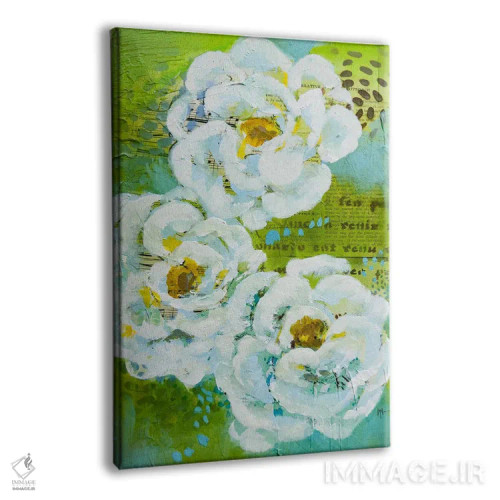 تابلو دکوراتیو گل های سبز اثر لیندا مک کلور - نمای پرسپکتیو محصول