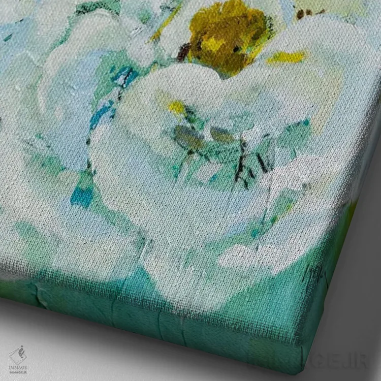 تابلو دکوراتیو گل های سبز اثر لیندا مک کلور - نمای نزدیک بافت بوم