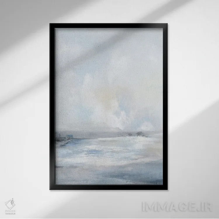 تابلو مینیمال دریای آبی نرم اثر لونا ماویس - نمای قابدار مشکی