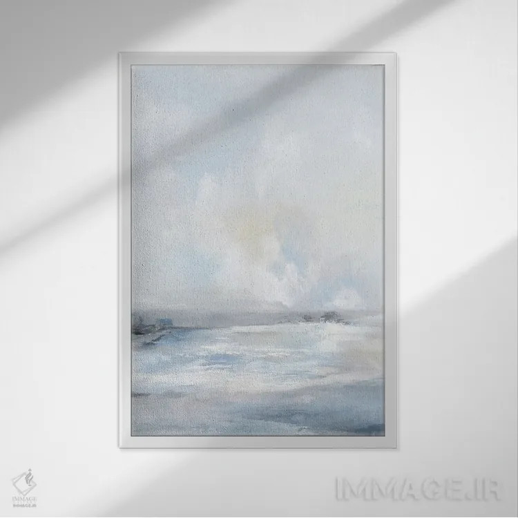 تابلو مینیمال دریای آبی نرم اثر لونا ماویس - نمای قابدار سفید
