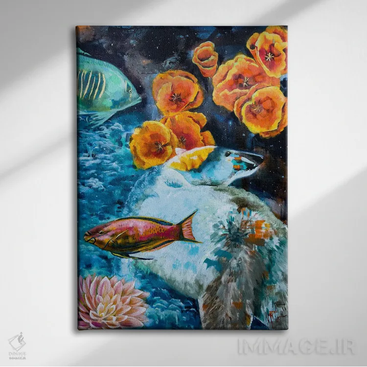 تابلو دکوراتیو خرس قطبی اثر لیندا مک کلور - نمای روبهرو روی دیوار