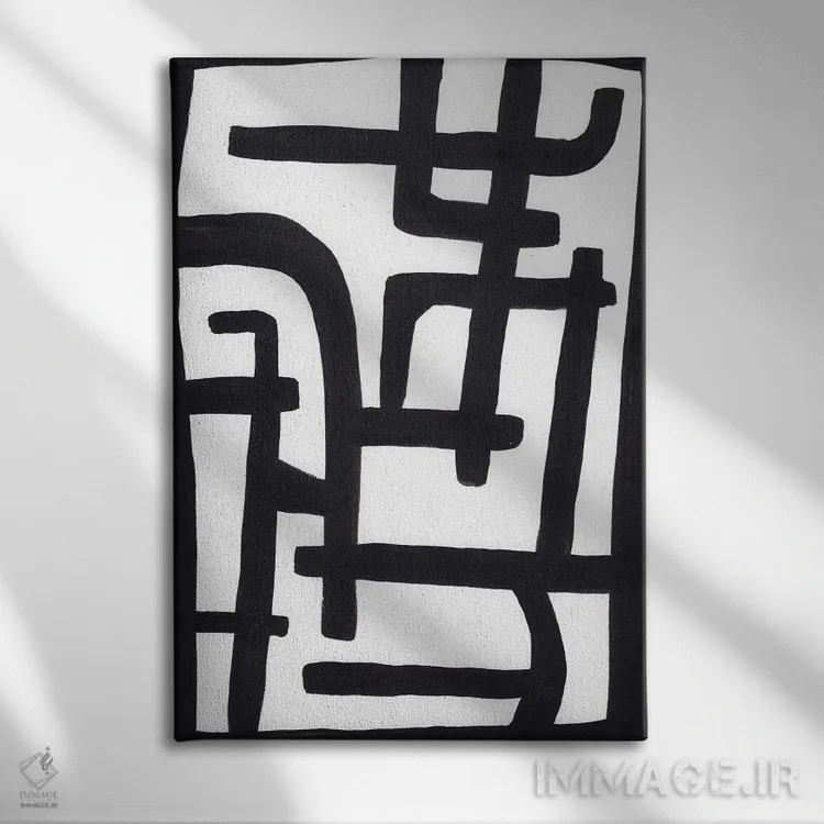 تابلو مینیمال انتزاع سیاه وسفید ۱ اثر لیا نوئل آرت - نمای روبهرو روی دیوار