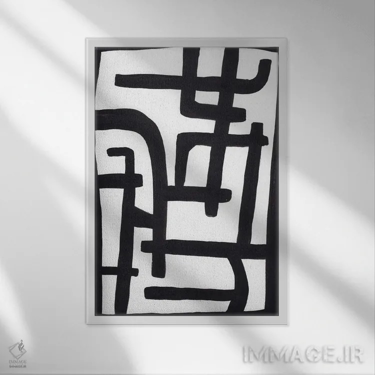 تابلو مینیمال انتزاع سیاه وسفید ۱ اثر لیا نوئل آرت - نمای قابدار سفید