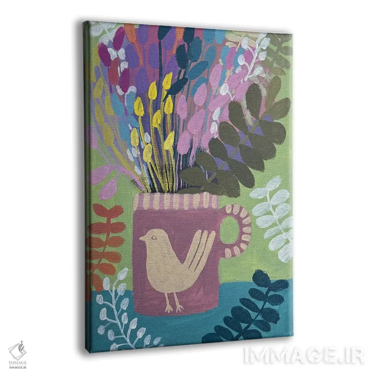 تابلو دکوراتیو فنجان صورتی با گل ها اثر لنکا اشتسنا - نمای پرسپکتیو محصول