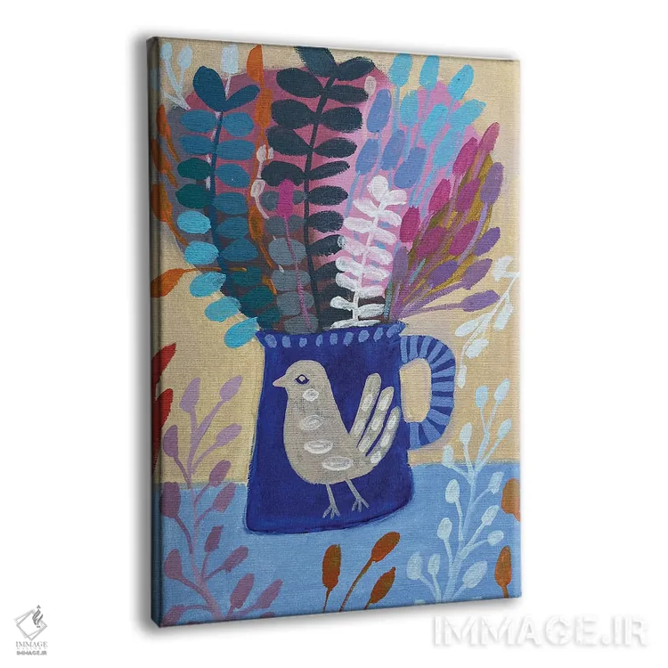 تابلو دکوراتیو فنجان آبی با گل ها اثر لنکا اشتسنا - نمای پرسپکتیو محصول