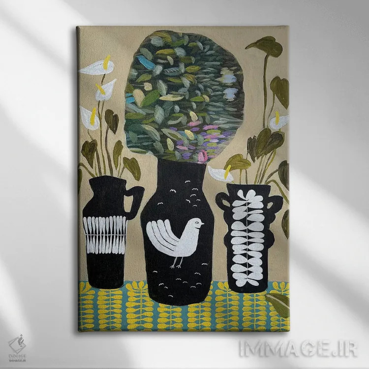 تابلو دکوراتیو توقف و بوییدن گل ها اثر لنکا اشتسنا - نمای روبهرو روی دیوار