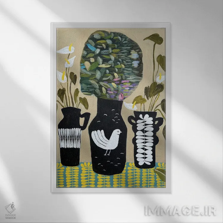 تابلو دکوراتیو توقف و بوییدن گل ها اثر لنکا اشتسنا - نمای قابدار سفید