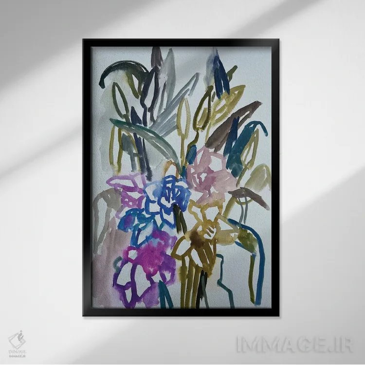 تابلو دکوراتیو نرگس ها و سوسن ها یک اثر لنکا اشتسنا - نمای قابدار مشکی