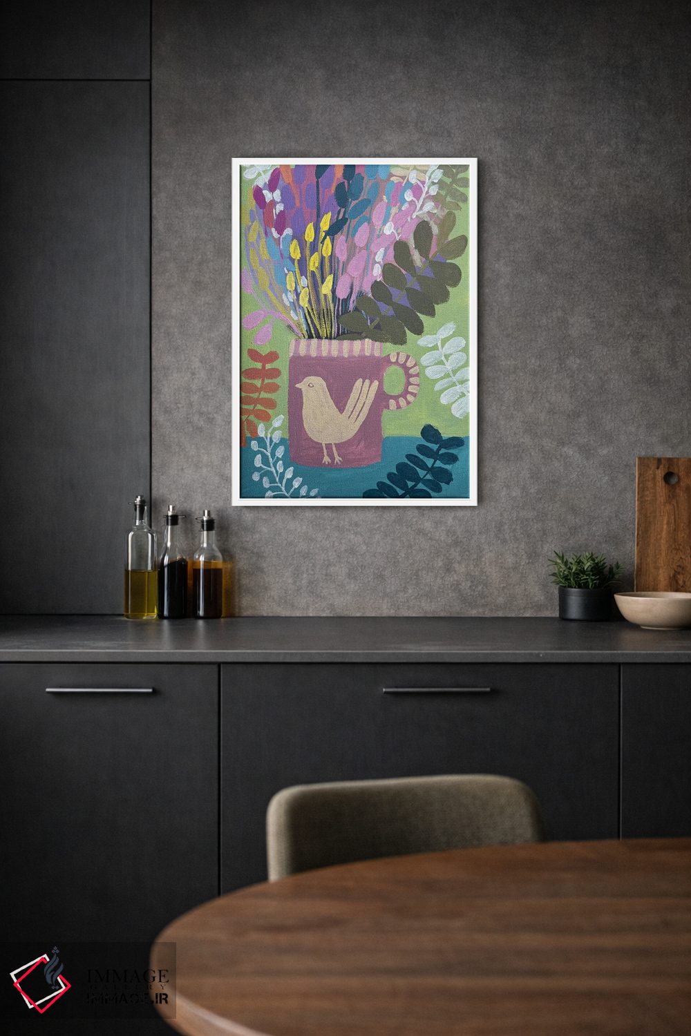 تابلو دکوراتیو فنجان صورتی با گل ها اثر لنکا اشتسنا - D1W