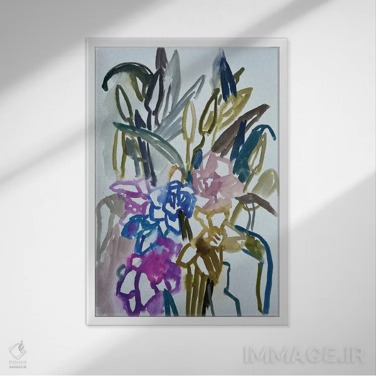 تابلو دکوراتیو نرگس ها و سوسن ها یک اثر لنکا اشتسنا - نمای قابدار سفید