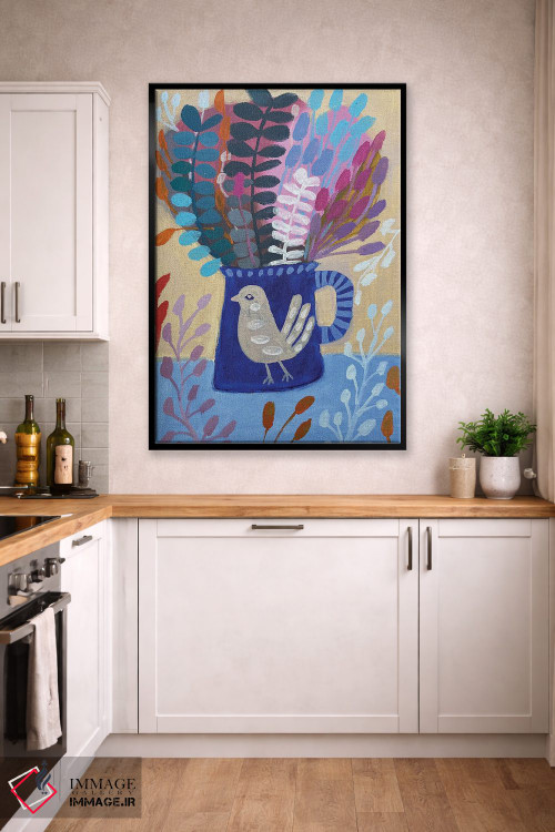 تابلو دکوراتیو فنجان آبی با گل ها اثر لنکا اشتسنا - D1B