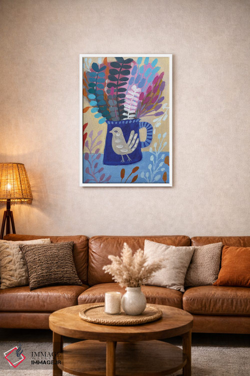 تابلو دکوراتیو فنجان آبی با گل ها اثر لنکا اشتسنا - D2W