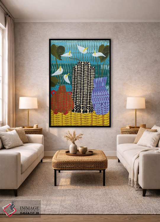 تابلو دکوراتیو سه گلدان با لیلیوم صلح و برگ انجیری اثر لنکا اشتسنا - D1B