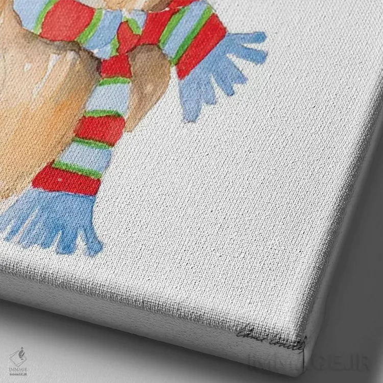 تابلو دکوراتیو "گوزن با چراغ ها و شال گردن" اثر لینی لورث - نمای نزدیک بافت بوم