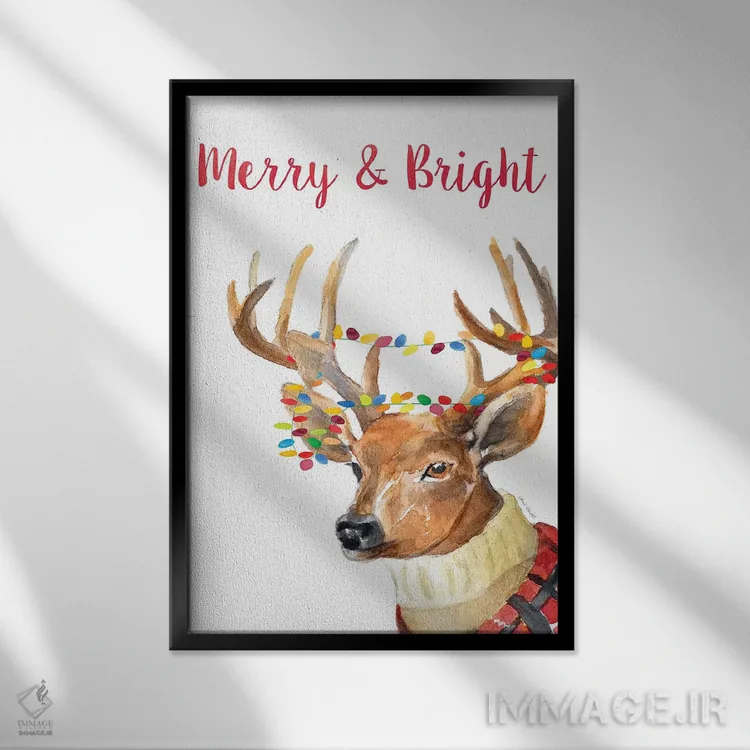 تابلو دکوراتیو "گوزن شمالی شاد و روشن" اثر لینی لورث - نمای قابدار مشکی