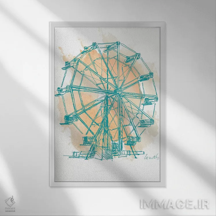 تابلو دکوراتیو "چرخ فلک فیروزه ای I" اثر لینی لورث - نمای قابدار سفید