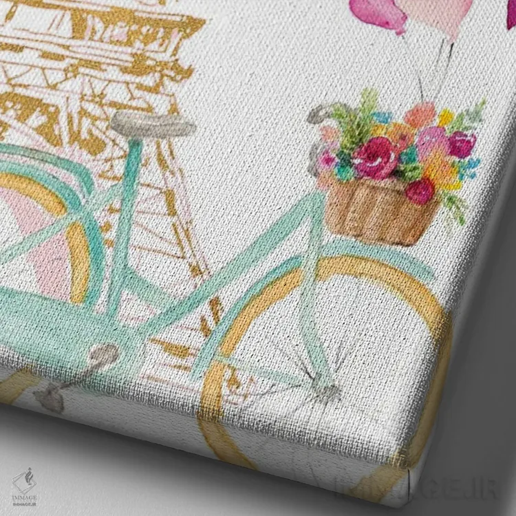 تابلو دکوراتیو "دوچرخه سواری در پاریس" اثر لینی لورث - نمای نزدیک بافت بوم