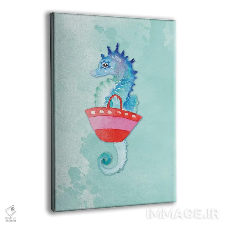 تابلو دکوراتیو "اسب دریایی با کیف روی آبرنگ " اثر لینی لورث - نمای پرسپکتیو محصول