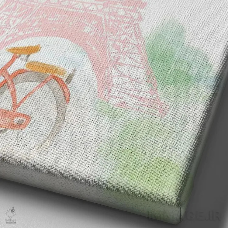 تابلو دکوراتیو "دوچرخه سواری صورتی ایفل" اثر لینی لورث - نمای نزدیک بافت بوم