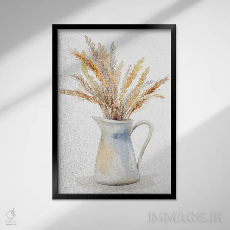تابلو دکوراتیو "گندم در پارچ" اثر لینی لورث - نمای قابدار مشکی