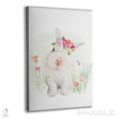 تابلو دکوراتیو "خرگوش سفید با کلاه گل دار" اثر لینی لورث - نمای پرسپکتیو محصول