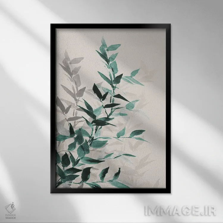 تابلو مینیمال "برگ های سبز تونال I" اثر لینی لورث - نمای قابدار مشکی