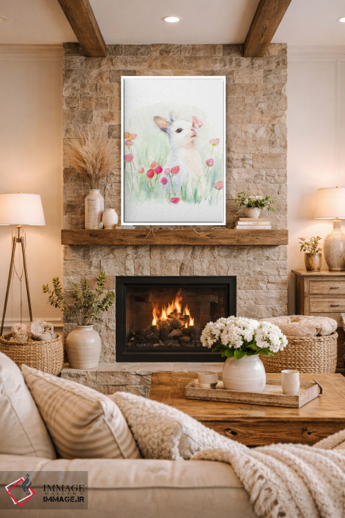 تابلو دکوراتیو "خرگوش سفید و پروانه" اثر لینی لورث - D1W