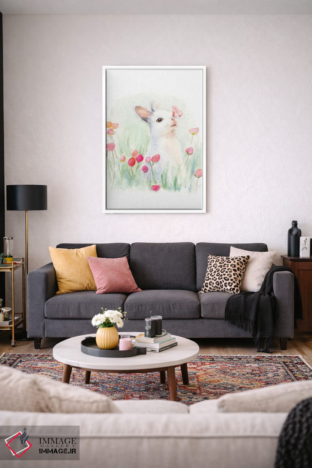 تابلو دکوراتیو "خرگوش سفید و پروانه" اثر لینی لورث - D3W