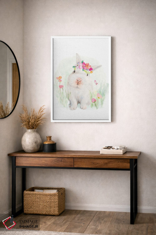تابلو دکوراتیو "خرگوش سفید با کلاه گل دار" اثر لینی لورث - D2W
