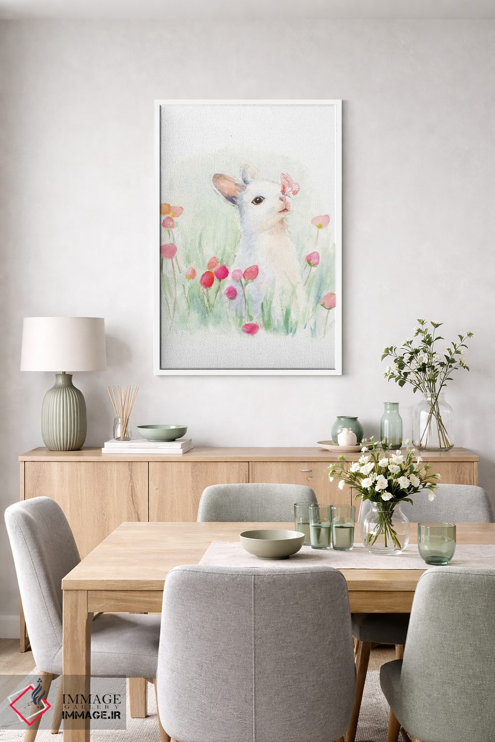 تابلو دکوراتیو "خرگوش سفید و پروانه" اثر لینی لورث - D5W