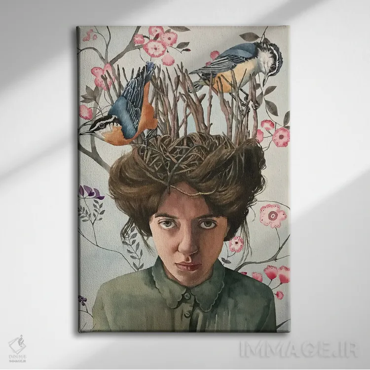 تابلو دکوراتیو "لانه پرندگان" اثر لیزا لنون - نمای روبهرو روی دیوار