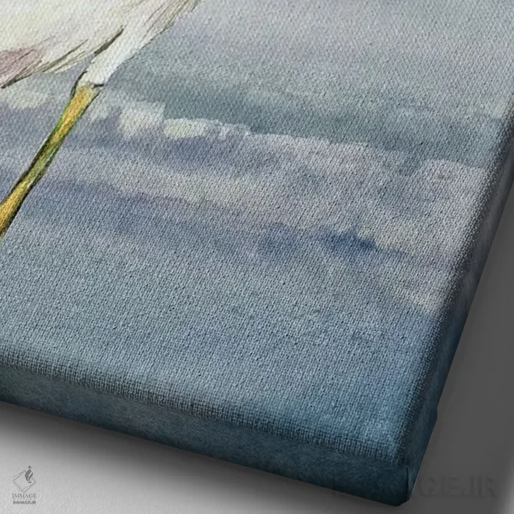 تابلو دکوراتیو "حواصیل روی زمینه آبی شماره دو" اثر لینی لورث - نمای نزدیک بافت بوم