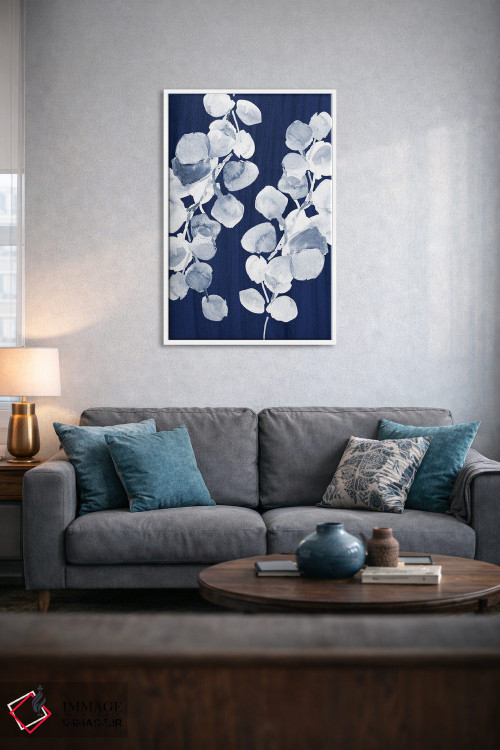 تابلو انتزاعی "برگ های اکالیپتوس روی سرمه ای" اثر لینی لورث - D3W