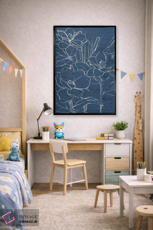 تابلو مینیمال "طرح گل روی سرمه ای II" اثر لینی لورث - D2B