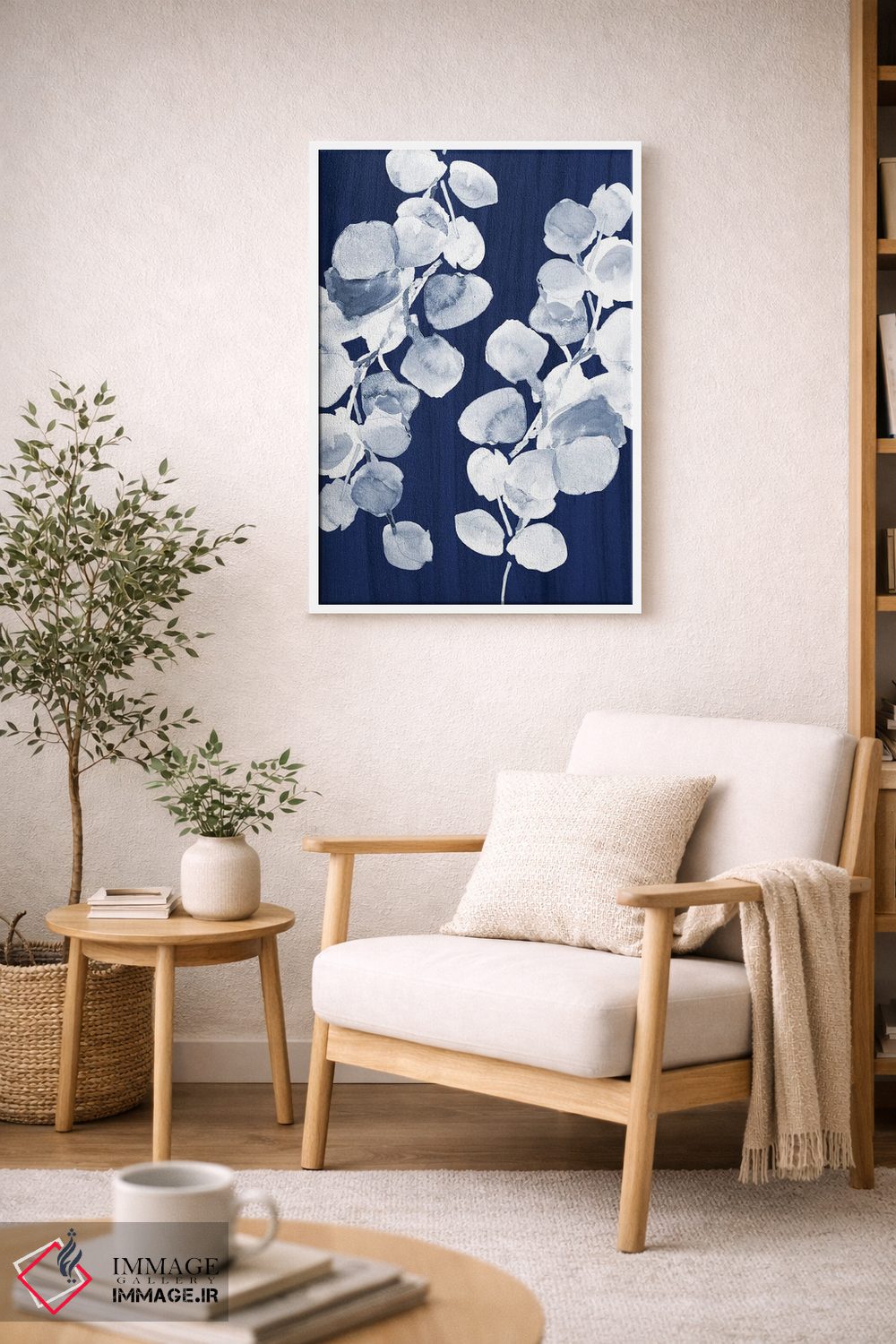 تابلو انتزاعی "برگ های اکالیپتوس روی سرمه ای" اثر لینی لورث - D5W