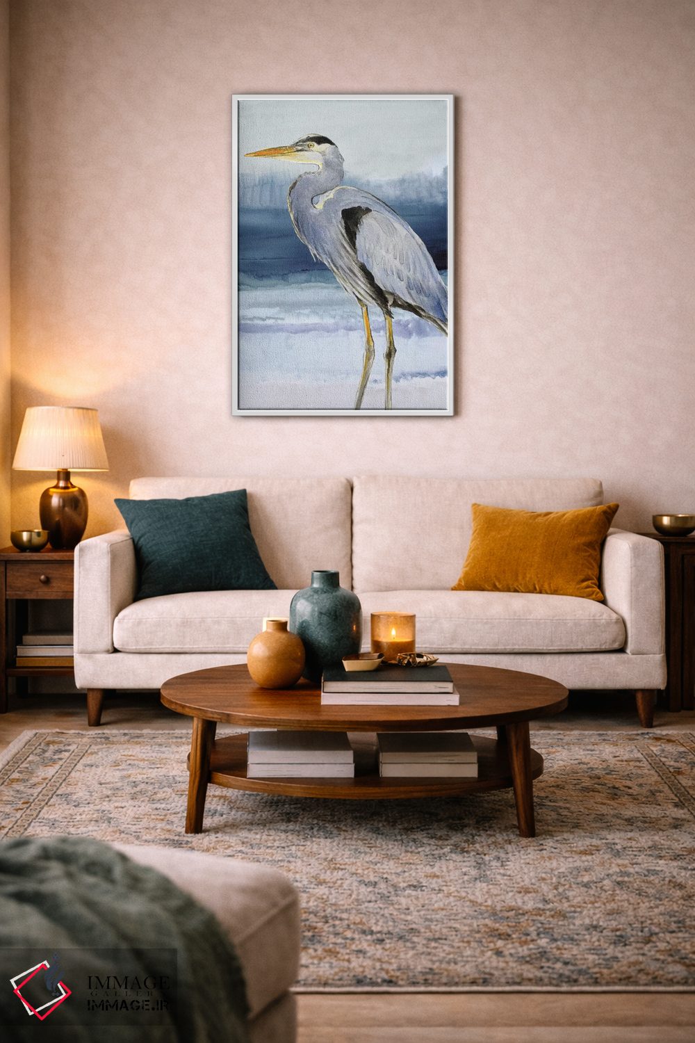 تابلو دکوراتیو "حواصیل روی زمینه آبی شماره یک" اثر لینی لورث - D2W