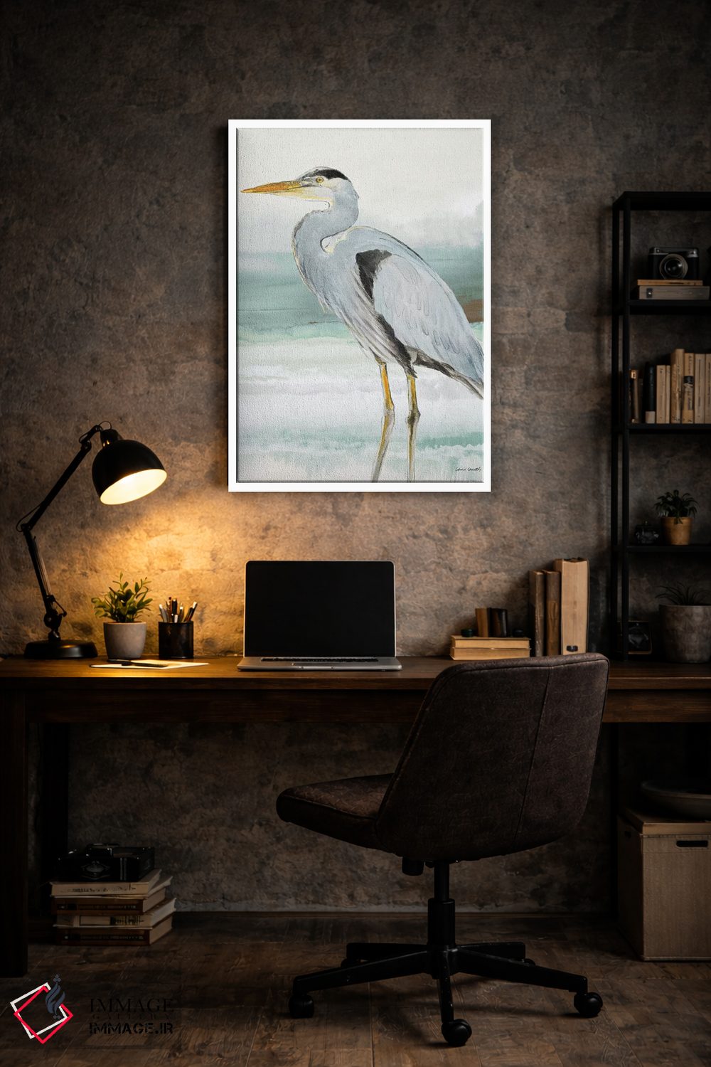 تابلو دکوراتیو "حواصیل روی شیشه دریایی شماره یک" اثر لینی لورث - D5W