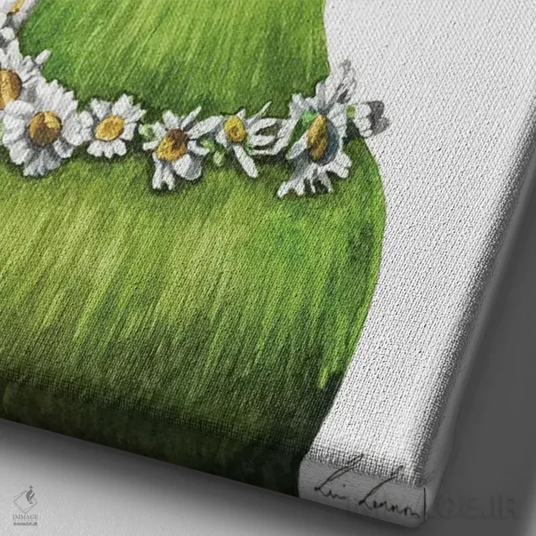 تابلو دکوراتیو "پرنده سبز" اثر لیزا لنون - نمای نزدیک بافت بوم