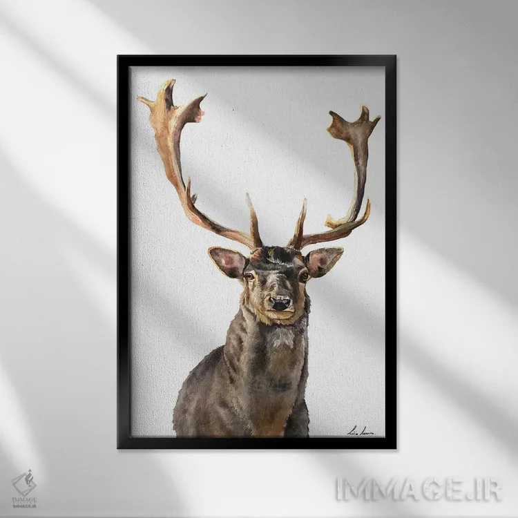 تابلو دکوراتیو "گوزن نر" اثر لیزا لنون - نمای قابدار مشکی