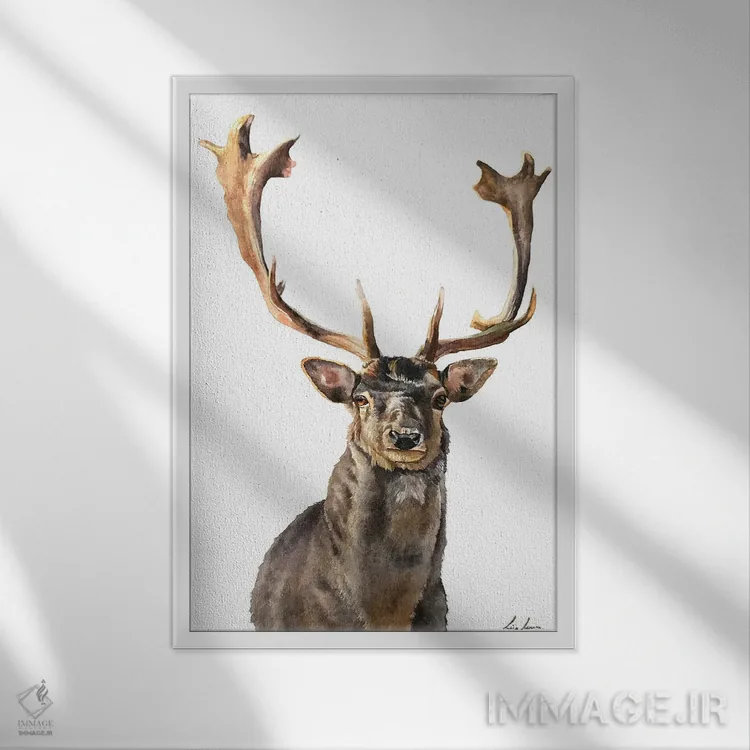تابلو دکوراتیو "گوزن نر" اثر لیزا لنون - نمای قابدار سفید