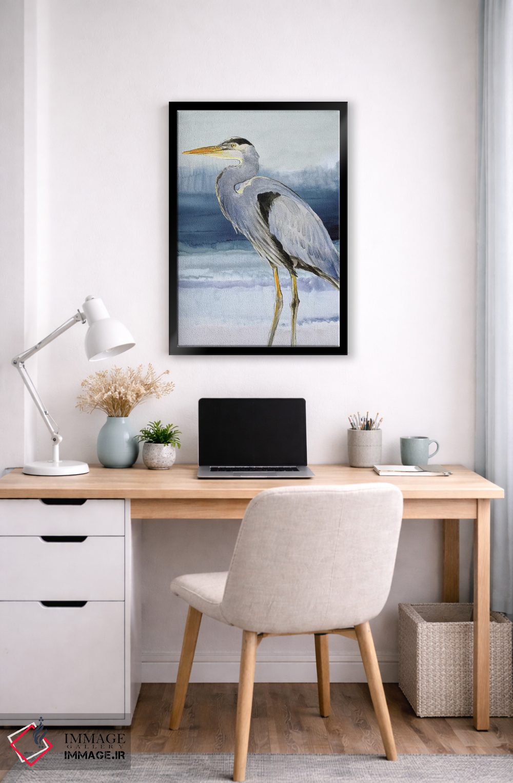 تابلو دکوراتیو "حواصیل روی زمینه آبی شماره یک" اثر لینی لورث - D6B