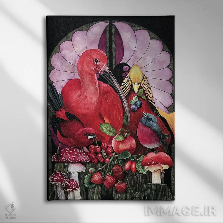 تابلو دکوراتیو "برداشت قرمز" اثر لیزا لنون - نمای روبهرو روی دیوار