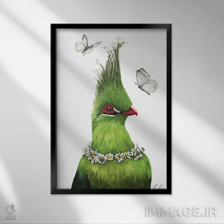 تابلو دکوراتیو "پرنده سبز" اثر لیزا لنون - نمای قابدار مشکی