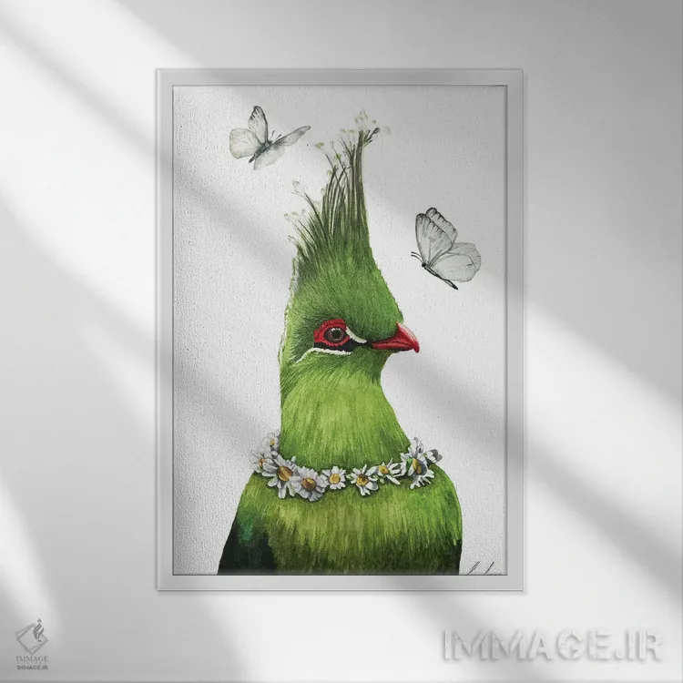 تابلو دکوراتیو "پرنده سبز" اثر لیزا لنون - نمای قابدار سفید
