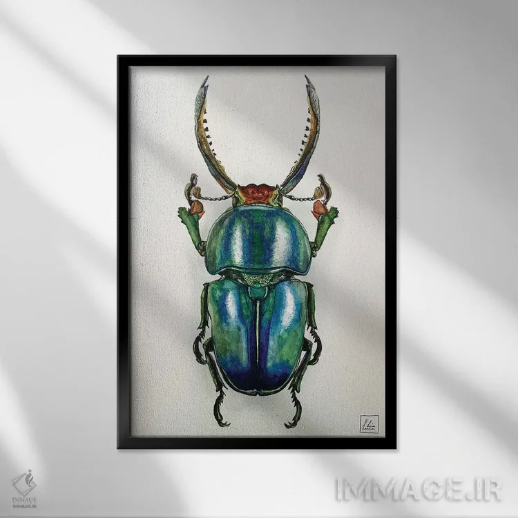 تابلو دکوراتیو "حشره آبی" اثر لیزا لنون - نمای قابدار مشکی