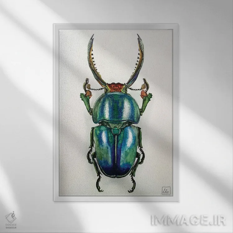 تابلو دکوراتیو "حشره آبی" اثر لیزا لنون - نمای قابدار سفید