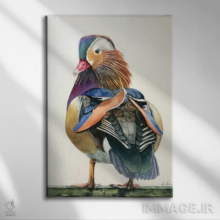 تابلو دکوراتیو "اردک ماندارین" اثر لیزا لنون - نمای روبهرو روی دیوار