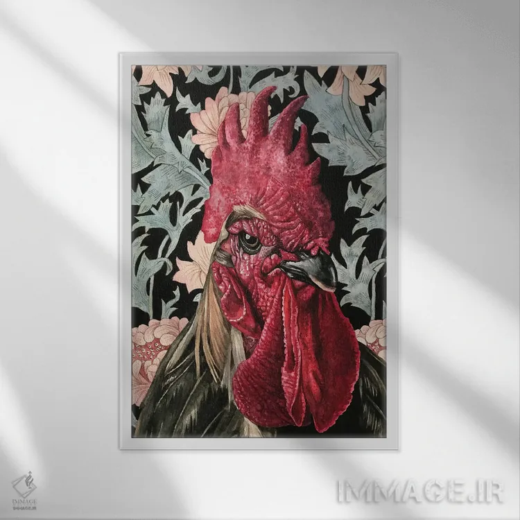 تابلو دکوراتیو "خروس" اثر لیزا لنون - نمای قابدار سفید